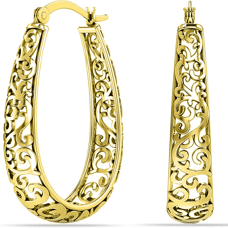 Vintage Boho Hoop Earrings for Women Filigree Cutout Floral